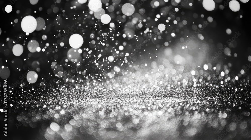 Poster bokeh effect silver and white sparkling lights festive abstract background with defocused twinkling 