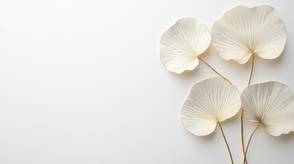 Obraz premium Stylized gold line lotus leaves on a smooth white backdrop for a minimalist design. 