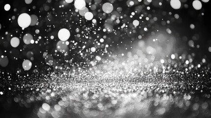 Bokeh effect silver and white sparkling lights festive abstract background with defocused twinkling stars for winter celebrations and invitations