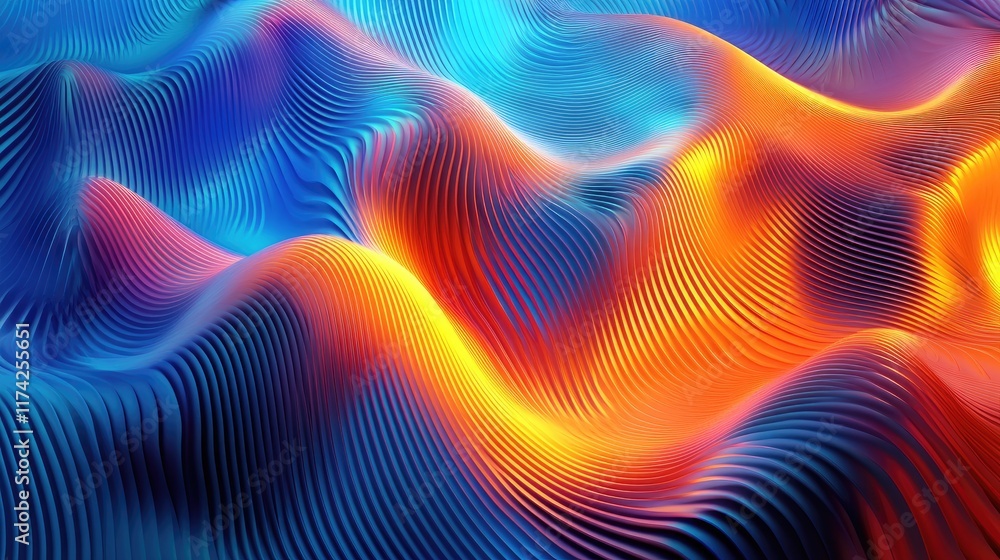 Poster vibrant 3d abstract waves with colorful gradients and dynamic light effects creating a visually stun