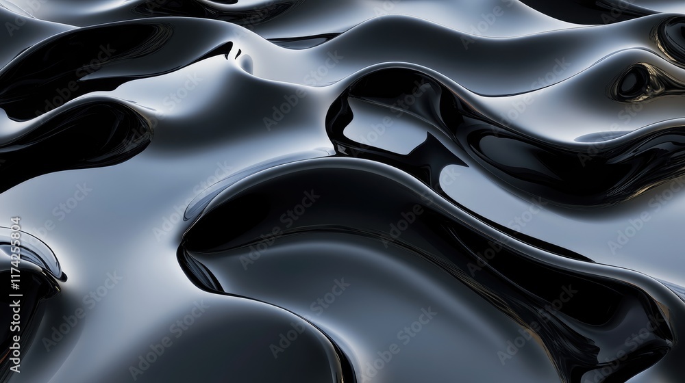 Poster liquid smooth curves with floating geometric shapes in a 3d abstract background design for modern ar