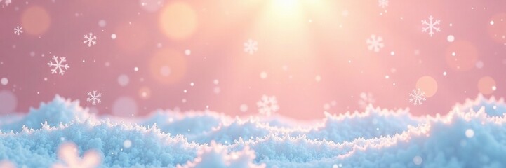 Obraz premium Frozen landscape with snowflakes on peach background, serene, soft focus, calm atmosphere