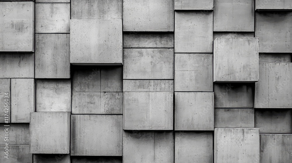 Poster Modern geometric concrete wall texture with cubic patterns and minimalist design aesthetic for architecture and building backgrounds