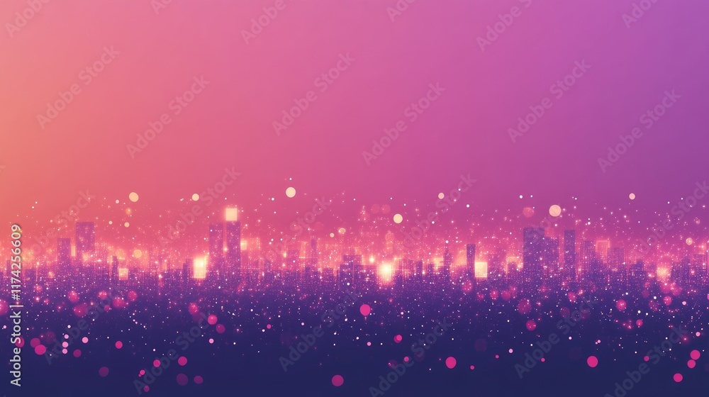 Poster Abstract gradient dots creating a smart city skyline theme with vibrant colors reflecting connectivity and innovation in urban landscapes