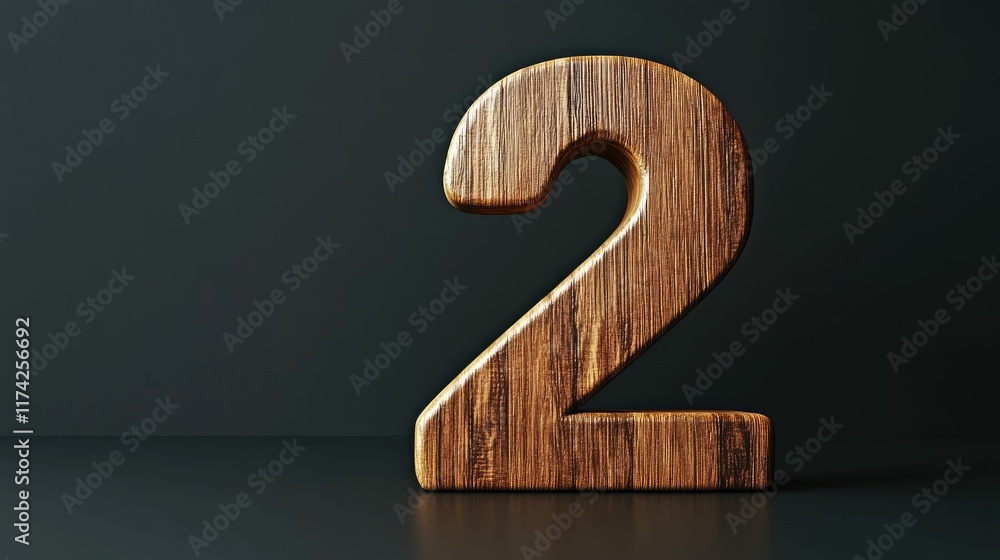 Aufkleber 3d rendering of wooden number two signboard with a dark background for creative design and advertisi