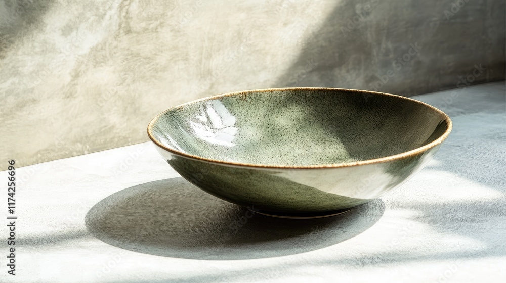 Aufkleber elegant ceramic serving bowl on a minimalist surface with natural light highlighting its texture and