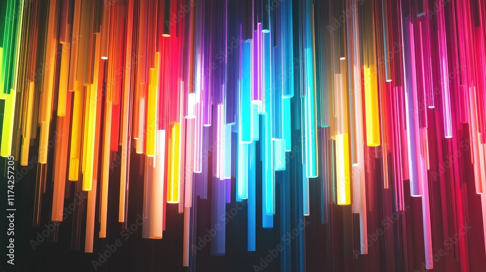 Poster colorful 3d abstract lines background with dynamic light effects creating a vibrant motion illustrat