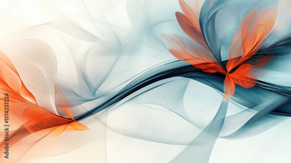 Poster elegant abstract floral design with graceful swirls of soft colors and light effects