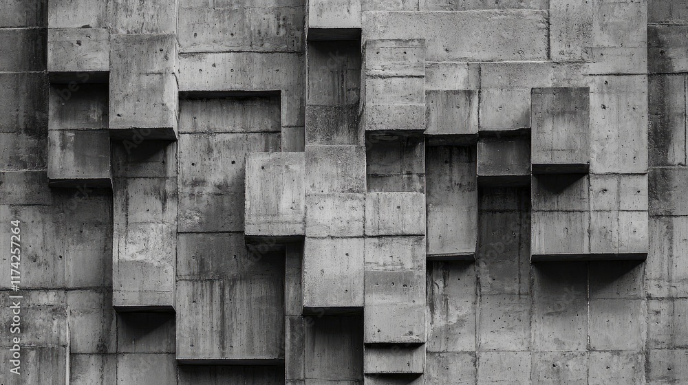 Fototapete brutalist architecture abstract concrete wall with geometric forms in monochrome design