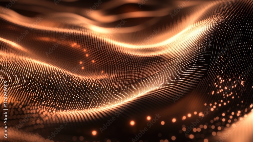 Poster Abstract Copper Texture with Glowing Grids and Wavy Patterns for Digital Background Design and Visuals