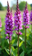 Obraz premium Dense purple loosestrife flowers swaying in wind, plant, loosestrife