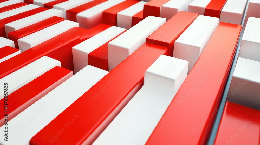 Aufkleber 3d abstract background of block stacks with red and white stripes symbolizing barrier or obstruction