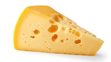 Yellow cheese wedge with holes isolated on a white background ideal for culinary and food related designs and advertisements
