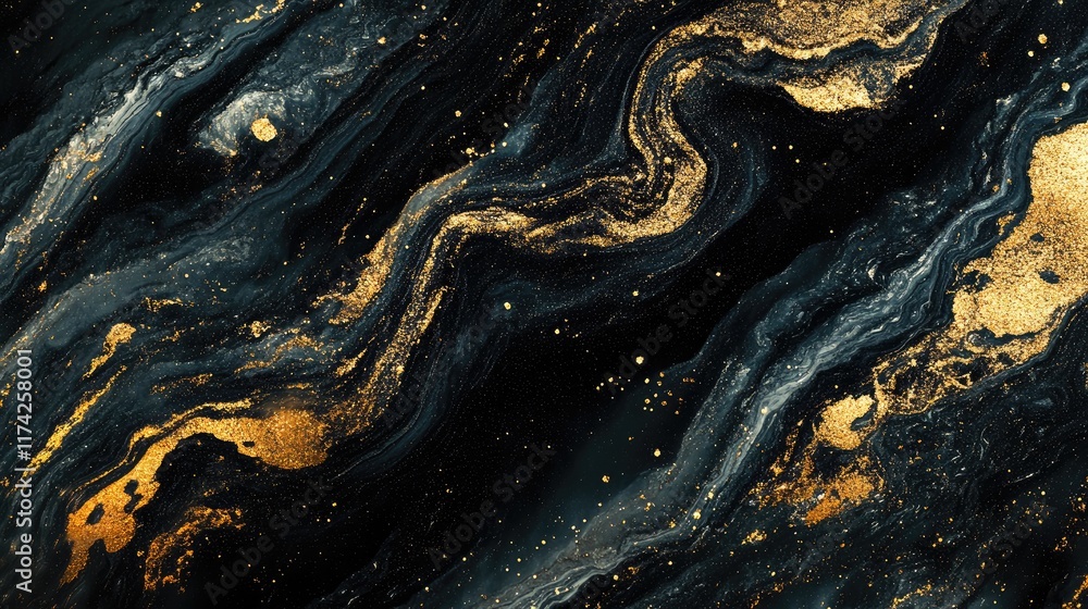 Poster Elegant Abstract Cosmic Background Featuring Rich Black and Deep Gold Textures in Fluid Patterns
