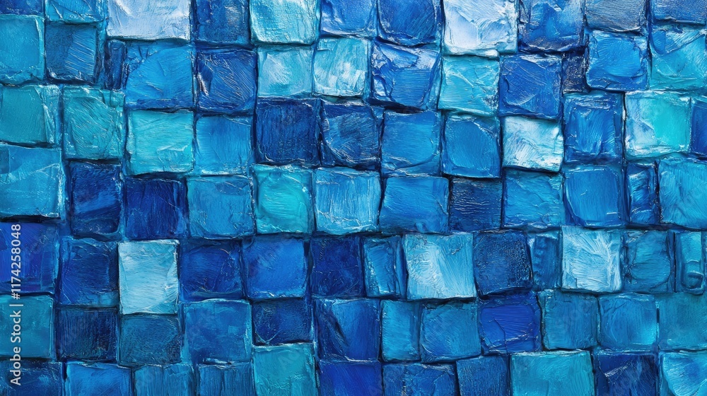 Poster abstract azure blue textured mosaic background featuring 3d cubes in varying shades creating a moder
