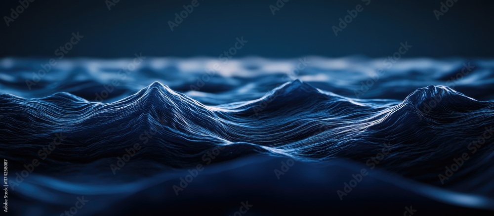 Poster 3d illustration of a serene dark blue ocean wave background with ample copyspace for text and design