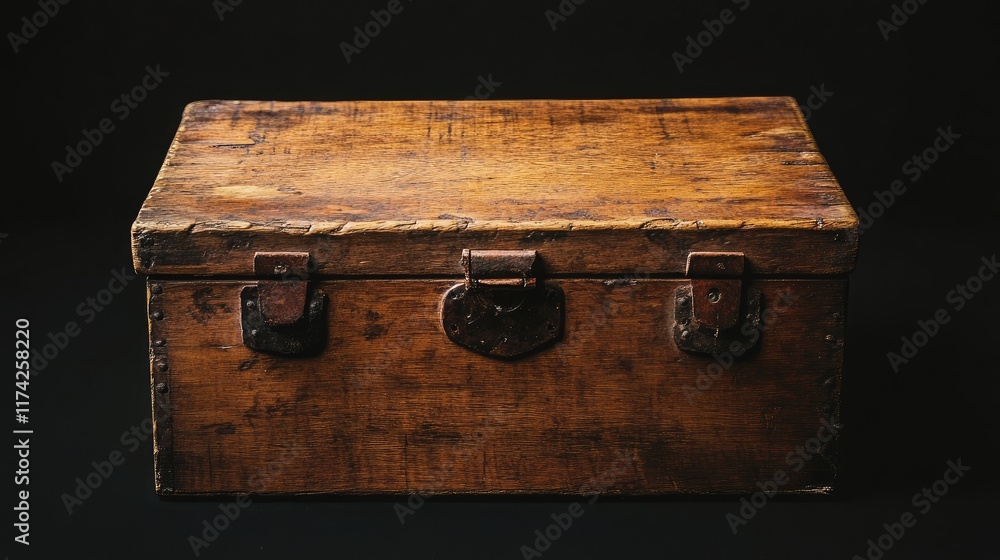 Aufkleber vintage wooden storage box with rustic charm on a dark background showcasing its texture and craftsm