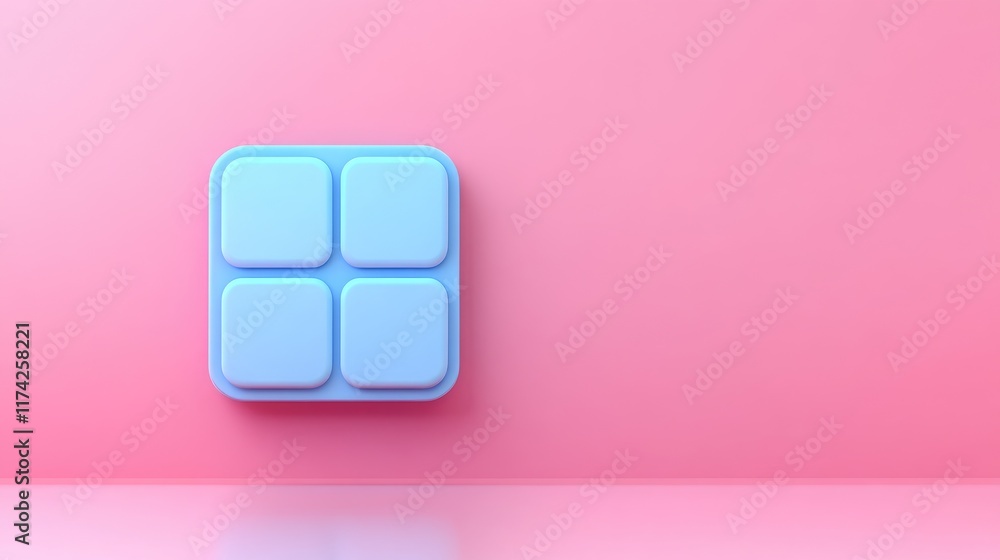 Poster 3d blue grid button design on soft pink background showcasing minimalistic modern aesthetics and vib