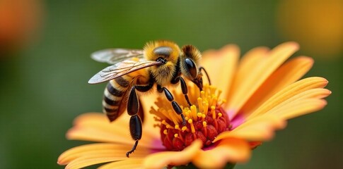 Wilde hummel bee on a flower with pollen grains visible, bees, floral