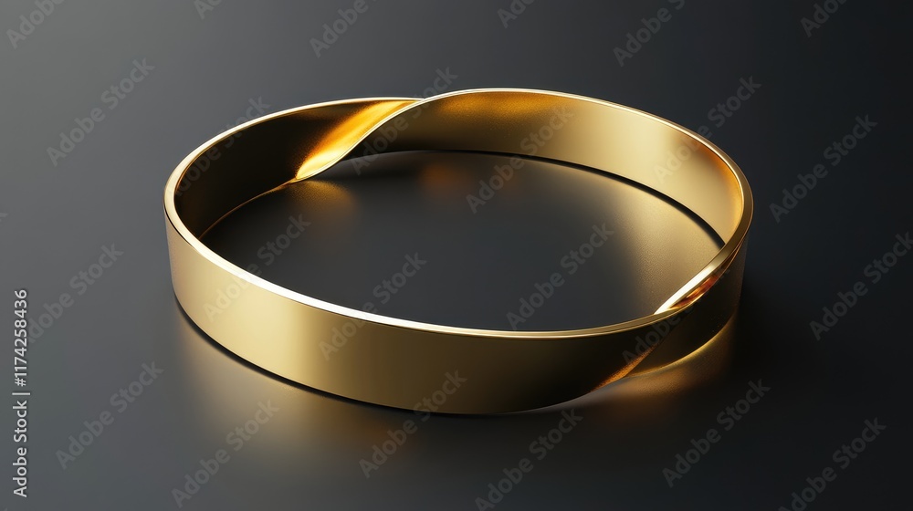 Poster elegant 3d circular loop design featuring shimmering gold magnetic ribbons on a dark background