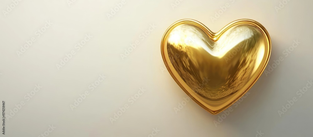 Poster 3d golden heart symbol on soft isolated background with ample copy space for inspirational text or m