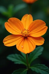 An orange flower with droplets of liquid on its petals, flowers, flower