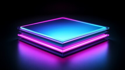 Neon Glowing Square Glass Layers Abstract Design