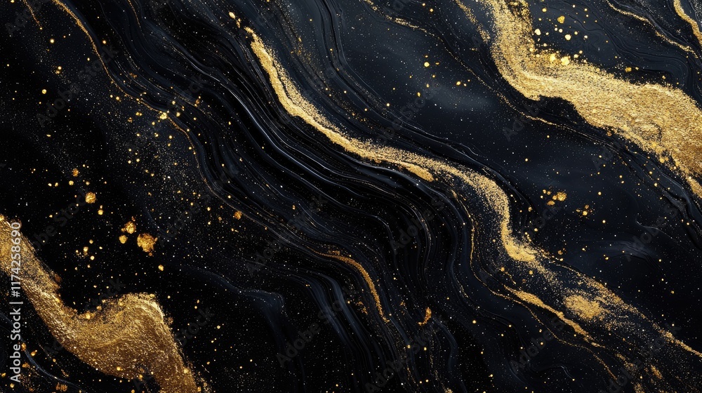 Poster elegant abstract cosmic background featuring black textures accentuated with deep gold and metallic 
