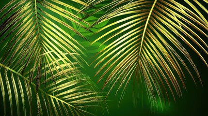 Obraz premium Tropical palm leaves in rich green with golden metallic outlines, ideal for a glamorous wallpaper vector.