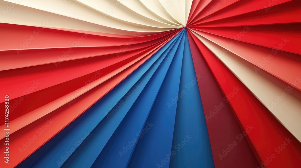Poster vibrant 3d abstract background featuring dynamic red and blue paper rays with texture and depth