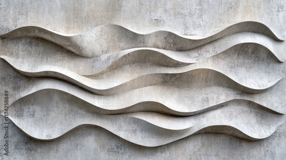 Aufkleber textured abstract concrete wall with sculptural wave design in neutral tones for modern architectura