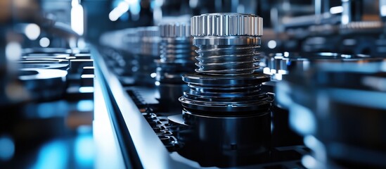 Futuristic Workshop with 3D Printed Engine Pistons Showcasing Advanced Automotive Technology and Precision Manufacturing Techniques