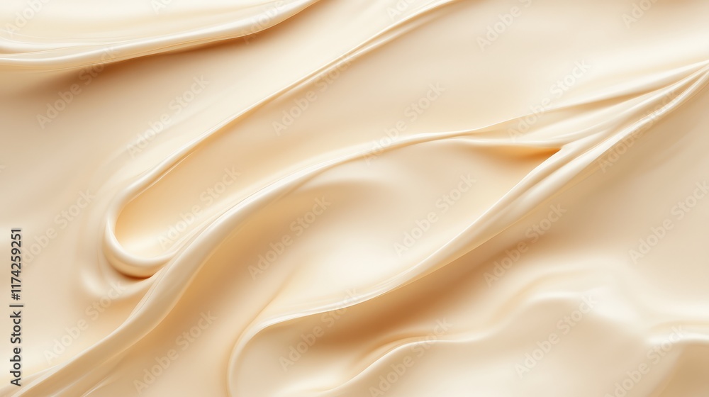 Poster Elegant beige satin fabric with soft draping and subtle sheen, perfect for backgrounds or textile design projects.