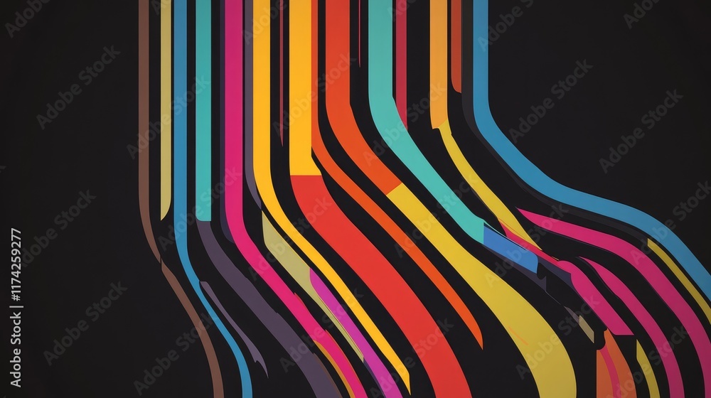 Aufkleber Colorful Curved Lines Creating a Dynamic Abstract Background with Vibrant Colors on Dark Canvas