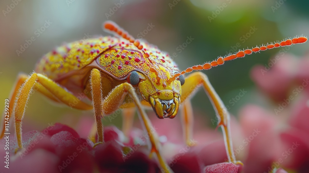 Aufkleber vibrant close-up of a colorful insect resting on leaves showcasing intricate details and textures in