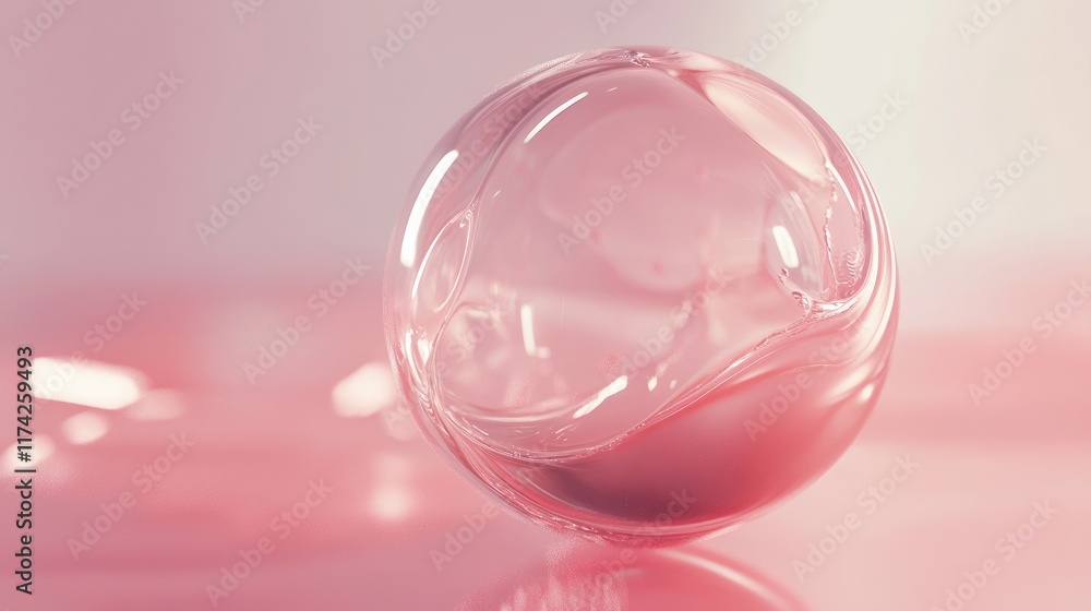 Poster 3d abstract sphere with dynamic growth and disappearance showcasing fluid movement and soft pink hue