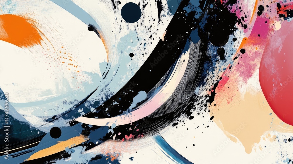 Poster vibrant abstract composition with dynamic brushstrokes and organic shapes in natural color palette