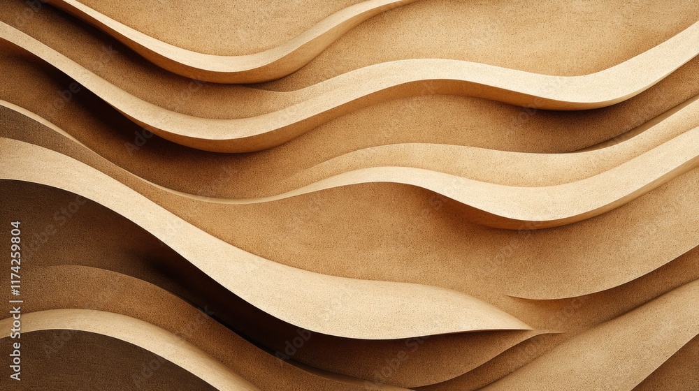 Aufkleber 3d textured cardboard paper background with curved waves and crafted design elements