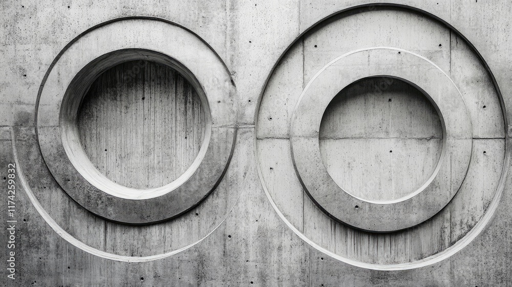 Poster textured concrete wall design with circular elements showcasing an abstract yet industrial aesthetic