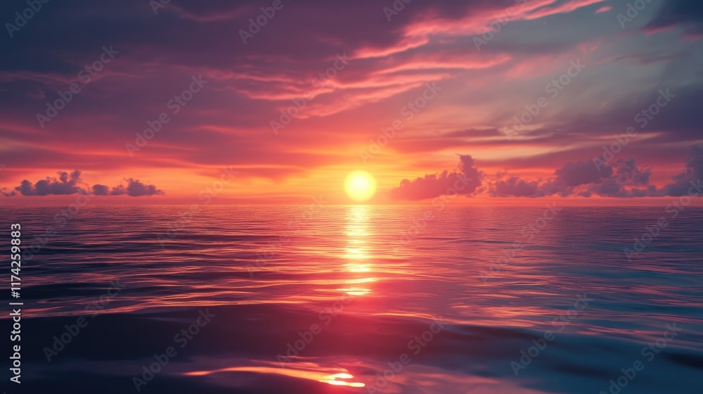 Aufkleber tranquil summer sunset over calm sea waters with vibrant colors reflecting on the surface creating a