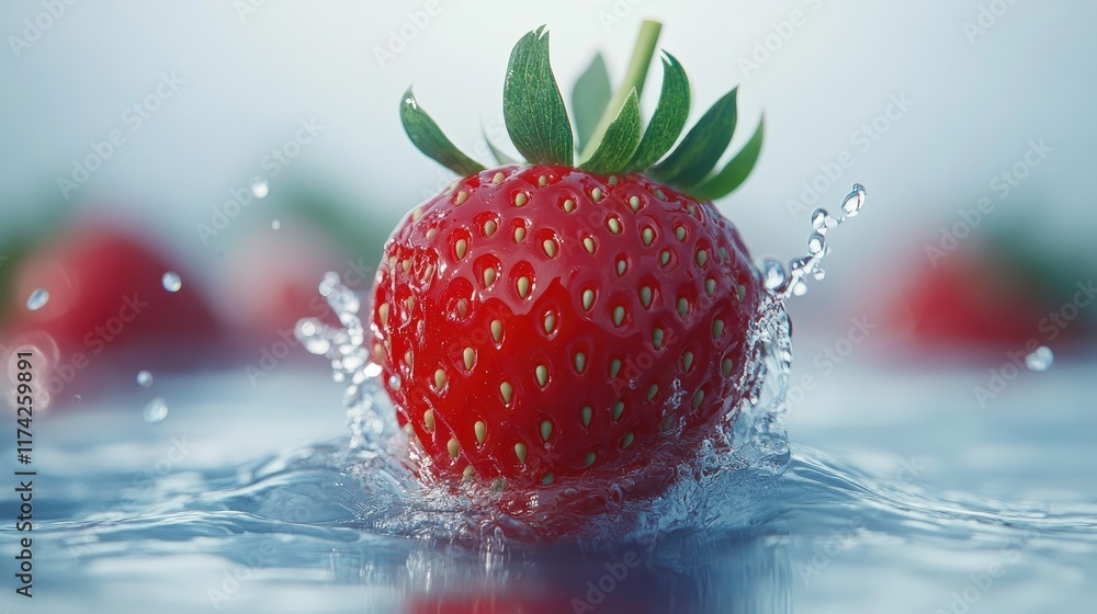 Fototapete fresh strawberry creating a dynamic splash in clear water showcasing vibrant colors and refreshing a