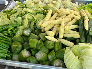 close up of fresh vegetables in market