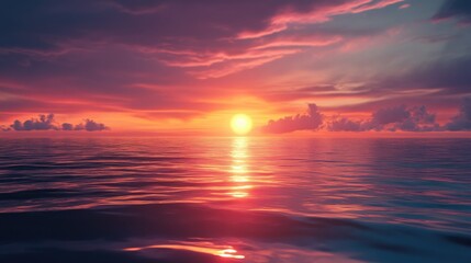 Obraz premium Tranquil summer sunset over calm sea waters with vibrant colors reflecting on the surface creating a serene coastal atmosphere.