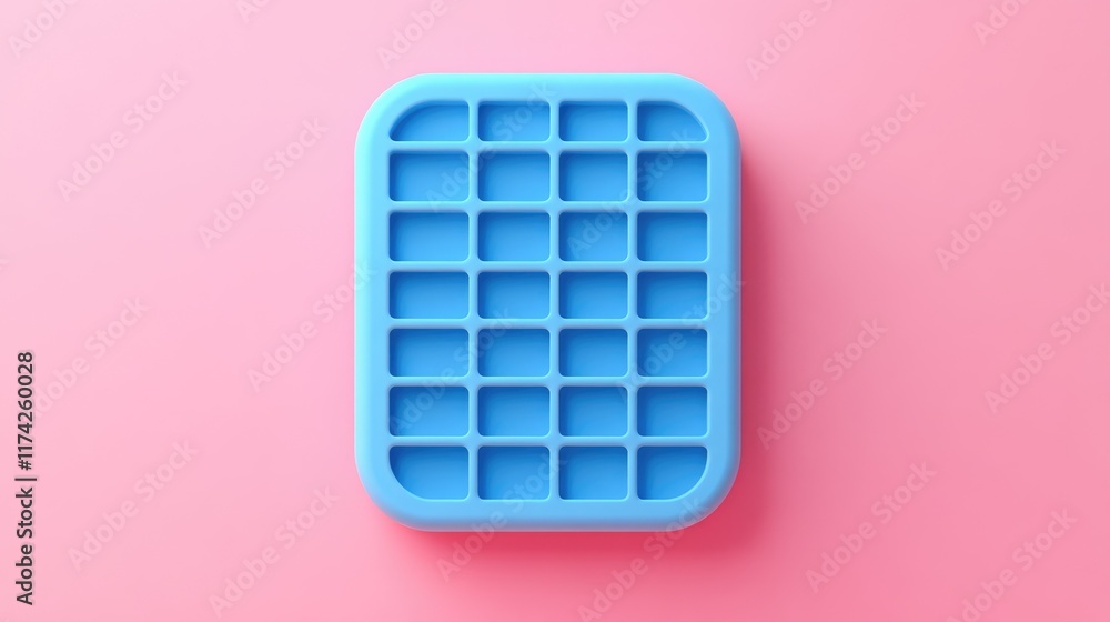 Poster 3D blue grid button design on a soft pink background for UI and digital interface applications