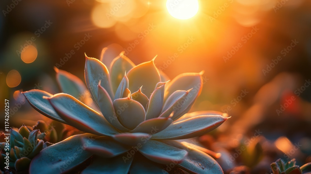 Aufkleber succulent plant basking in golden sunlight with a soft bokeh background creating a serene and warm a