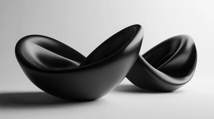 Elegant 3D abstract black shapes showcasing futuristic design elements suitable for product visualization and contemporary artwork.