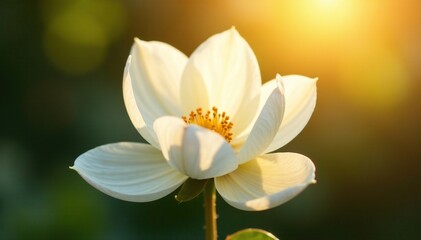 Fototapeta premium Delicate white petals unfold in sunlight's warm glow, backlit, blossom