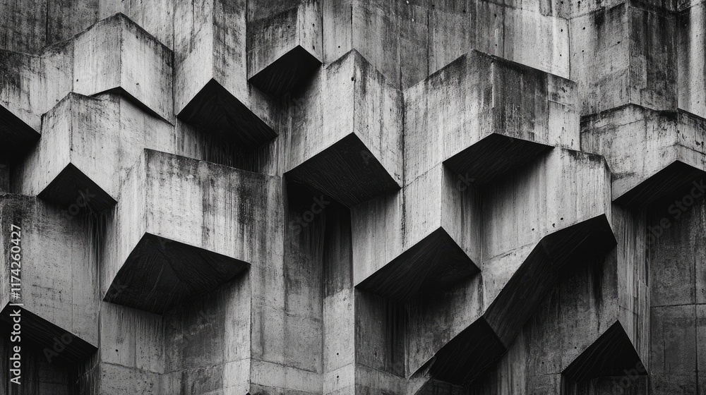 Poster Brutalist Architecture with Abstract Geometric Concrete Patterns in Monochrome