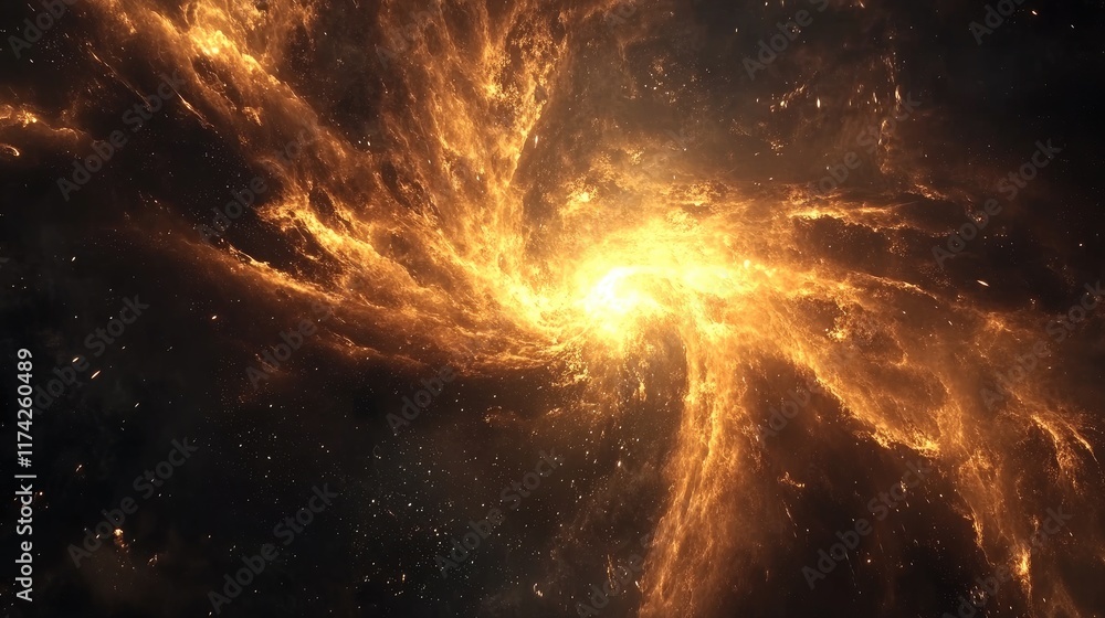 Poster stunning 3d visualization of a fiery galaxy vortex with brilliant illuminations in deep space enviro