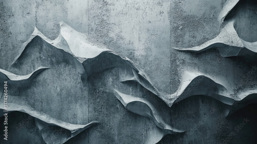 Poster Textured Abstract Concrete Wall with Wavy Forms and Gritty Surface Ideal for Backgrounds in Modern Design and Architectural Projects